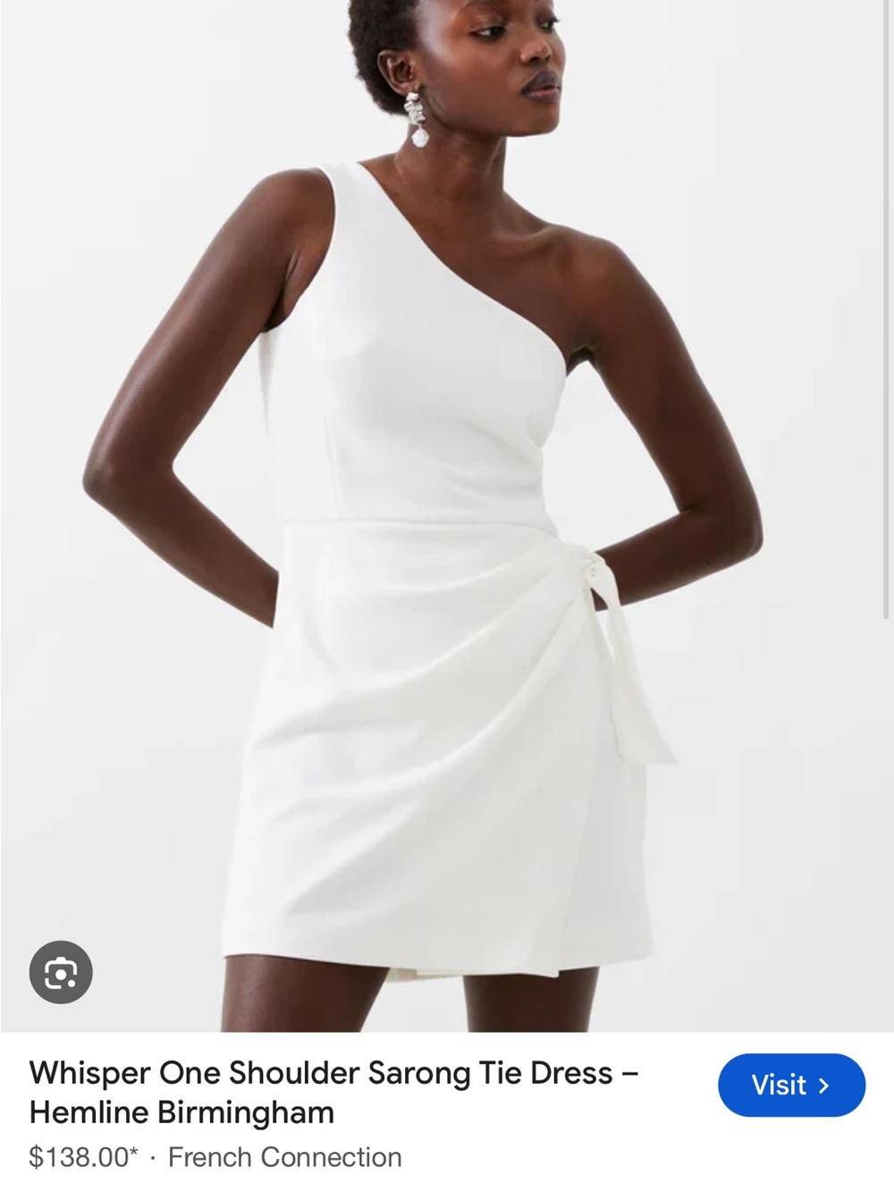 French Connection One-Shoulder White Sarong Tie Dress